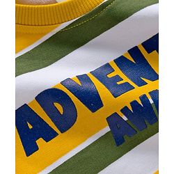 Babyhug Cotton Knit Full Sleeves Sweatshirts with Stripes & Adventure Text Print Pack of 2 - Yellow & Olive Green