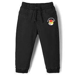 Babyhug Denim Full Length Jogger With Stretch & Animal Print - Black
