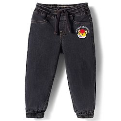 Babyhug Cotton Denim Full Length Washed Jeans with Stretch & My Soccer Team Text Print - Charcoal Grey