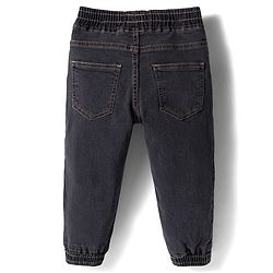 Babyhug Cotton Denim Full Length Washed Jeans with Stretch & My Soccer Team Text Print - Charcoal Grey