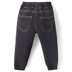 Babyhug Full Length Denim Joggers with Stretch & Tiger Print - Charcoal Grey