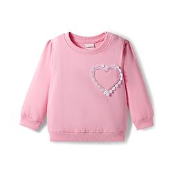 Babyhug 100% Cotton Knit Full Sleeves Sweatshirts with Heart Print & Applique Pack of 2 - Pink