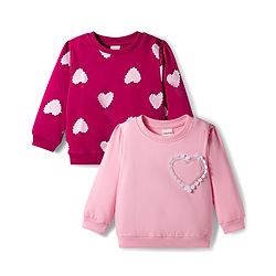 Babyhug 100% Cotton Knit Full Sleeves Sweatshirts with Heart Print & Applique Pack of 2 - Pink