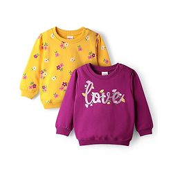 Babyhug Cotton Knit Full Sleeves Sweatshirts With Floral Print Pack of 2 - Fuchsia & Yellow