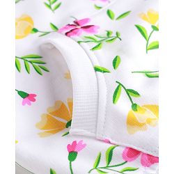Babyhug Cotton Knit Full Sleeves Hooded Sweatshirt With Floral Print & Kangaroo Pockets - White