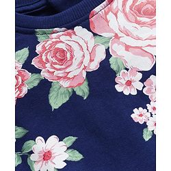 Babyhug Cotton Knit Full Sleeves Pullover Sweatshirt with Floral Print - Navy Blue