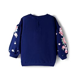 Babyhug Cotton Knit Full Sleeves Pullover Sweatshirt with Floral Print - Navy Blue