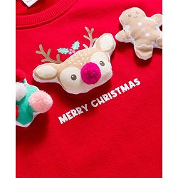 Babyhug Cotton Knit Full Sleeves Sweatshirt With Animal Applique & Text Print - Red