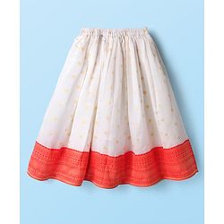 Babyhug Woven Half Puffed  Sleeves  Pattu Pavada Lehenga Choli Set with Neck Embroidery - Red & Beige