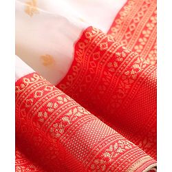Babyhug Woven Half Puffed  Sleeves  Pattu Pavada Lehenga Choli Set with Neck Embroidery - Red & Beige