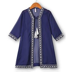 Babyhug Georgette Woven Three Fourth Sleeves Lehenga & Choli With Jacket Set Lace & Embroidery Detailing - Navy Blue