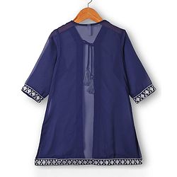 Babyhug Georgette Woven Three Fourth Sleeves Lehenga & Choli With Jacket Set Lace & Embroidery Detailing - Navy Blue