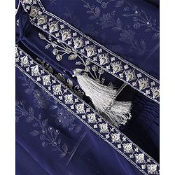 Babyhug Georgette Woven Three Fourth Sleeves Lehenga & Choli With Jacket Set Lace & Embroidery Detailing - Navy Blue