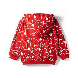 Babyhug Cotton Knit Full Sleeves Hooded Sweatjacket With Heart Print & Kangaroo Pockets - Red
