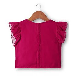 Babyhug Georgette Woven Frill Sleeves Lehenga Choli and Dupatta Set with Embroidery - Maroon