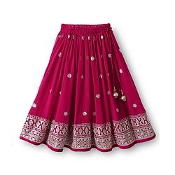 Babyhug Georgette Woven Frill Sleeves Lehenga Choli and Dupatta Set with Embroidery - Maroon