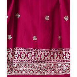 Babyhug Georgette Woven Frill Sleeves Lehenga Choli and Dupatta Set with Embroidery - Maroon