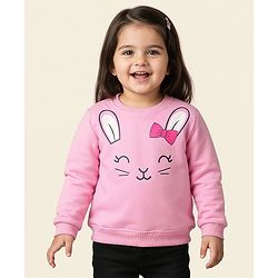 Babyhug Cotton Knit Full Sleeves Sweatshirts With Bunny Graphics Pack of 2 - Pink & Blue