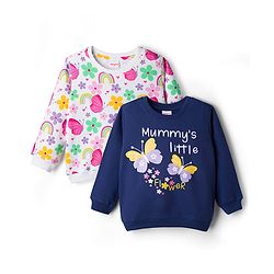 Babyhug Cotton Knit Full Sleeves Sweatshirts With Floral & Butterfly Graphics Pack of 2 - Navy Blue & White