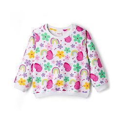 Babyhug Cotton Knit Full Sleeves Sweatshirts With Floral & Butterfly Graphics Pack of 2 - Navy Blue & White