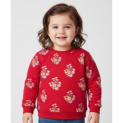 Babyhug Cotton Knit Full Sleeves Sweatshirt With Floral Print - Red