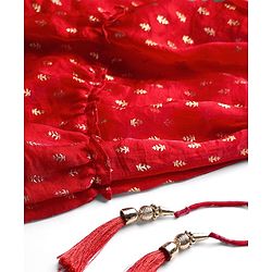 Babyhug Woven Half Sleeves Tierred Lehenga Choli & Dupatta Set with Foil Print & Lace Detailing - Red