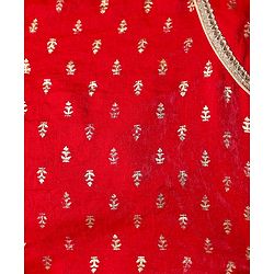 Babyhug Woven Half Sleeves Tierred Lehenga Choli & Dupatta Set with Foil Print & Lace Detailing - Red