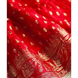 Babyhug Woven Half Sleeves Tierred Lehenga Choli & Dupatta Set with Foil Print & Lace Detailing - Red