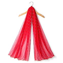 Babyhug Woven Half Sleeves Tierred Lehenga Choli & Dupatta Set with Foil Print & Lace Detailing - Red