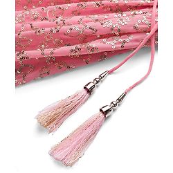 Babyhug Woven Flutter Sleeves Choli Lehenga & Dupatta Set With Sequin Detailing - Pink