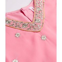 Babyhug Woven Flutter Sleeves Choli Lehenga & Dupatta Set With Sequin Detailing - Pink