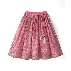 Babyhug Woven Flutter Sleeves Choli Lehenga & Dupatta Set With Sequin Detailing - Pink