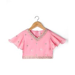 Babyhug Woven Flutter Sleeves Choli Lehenga & Dupatta Set With Sequin Detailing - Pink