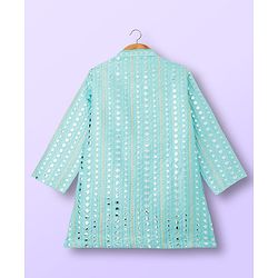 Babyhug Woven Full Sleeves Kurta Pajama Set With Embriodery - Aqua