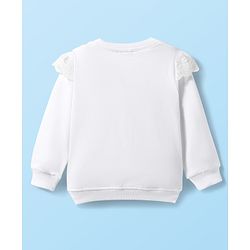 Babyhug Cotton Knit Full Sleeves Sweatshirt with Floral Print & Frill Detailing - White