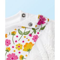 Babyhug Cotton Knit Full Sleeves Sweatshirt with Floral Print & Frill Detailing - White