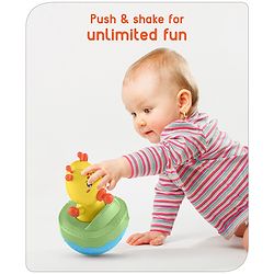 Babyhug Giraffe on Boat Roly Poly Toy |Push and Shake| Attachable Face with Rocking Base|Wobbling Bell Sounds For 6 Months+|  Child Safe Material| Gifting Toy| BIS Certified