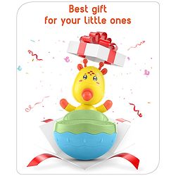 Babyhug Giraffe on Boat Roly Poly Toy |Push and Shake| Attachable Face with Rocking Base|Wobbling Bell Sounds For 6 Months+|  Child Safe Material| Gifting Toy| BIS Certified