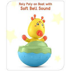 Babyhug Giraffe on Boat Roly Poly Toy |Push and Shake| Attachable Face with Rocking Base|Wobbling Bell Sounds For 6 Months+|  Child Safe Material| Gifting Toy| BIS Certified