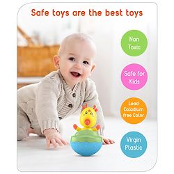 Babyhug Giraffe on Boat Roly Poly Toy |Push and Shake| Attachable Face with Rocking Base|Wobbling Bell Sounds For 6 Months+|  Child Safe Material| Gifting Toy| BIS Certified