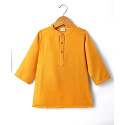 Babyhug Woven Full Sleeves Kurta Pajama With Printed Jacket - Mustard