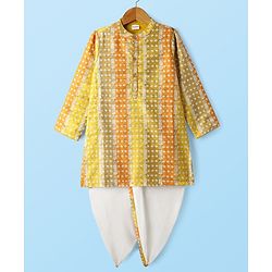 Babyhug Woven Full Sleeves Kurta Dhoti Set With Floral Print - Yellow