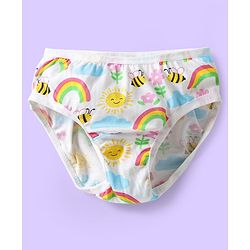 Babyhug 100% Cotton Knit Panties With Heart & Rainbow Print Pack of 3 - Pink Light Blue & White