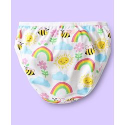 Babyhug 100% Cotton Knit Panties With Heart & Rainbow Print Pack of 3 - Pink Light Blue & White