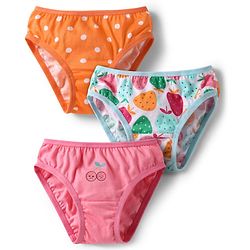 Babyhug 100% Cotton Knit Antibacterial Panties With Polka Dot & Tropical Theme Print Pack Of 3 - Orange Light Blue & Pink