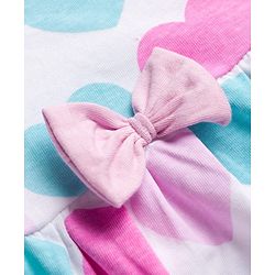 Babyhug Single Jersey Knit Half Sleeves Shrug with Frock with Heart Print Bow Applique & Sling Bag - Pink White & Light Blue