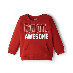 Babyhug Cotton Knit Full Sleeves Sweatshirt With Cool Awesome Print & Kangaroo Pockets - Maroon