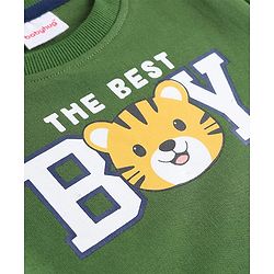 Babyhug Cotton Knit Full Sleeves Sweatshirt with Kangaroo Pockets Text Print & Animal Graphics - Green