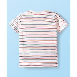 Babyhug Single Jersey Knit Half Sleeves Striped T-Shirt & Shorts Set with Animal Print - Red