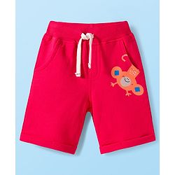 Babyhug Single Jersey Knit Half Sleeves Striped T-Shirt & Shorts Set with Animal Print - Red